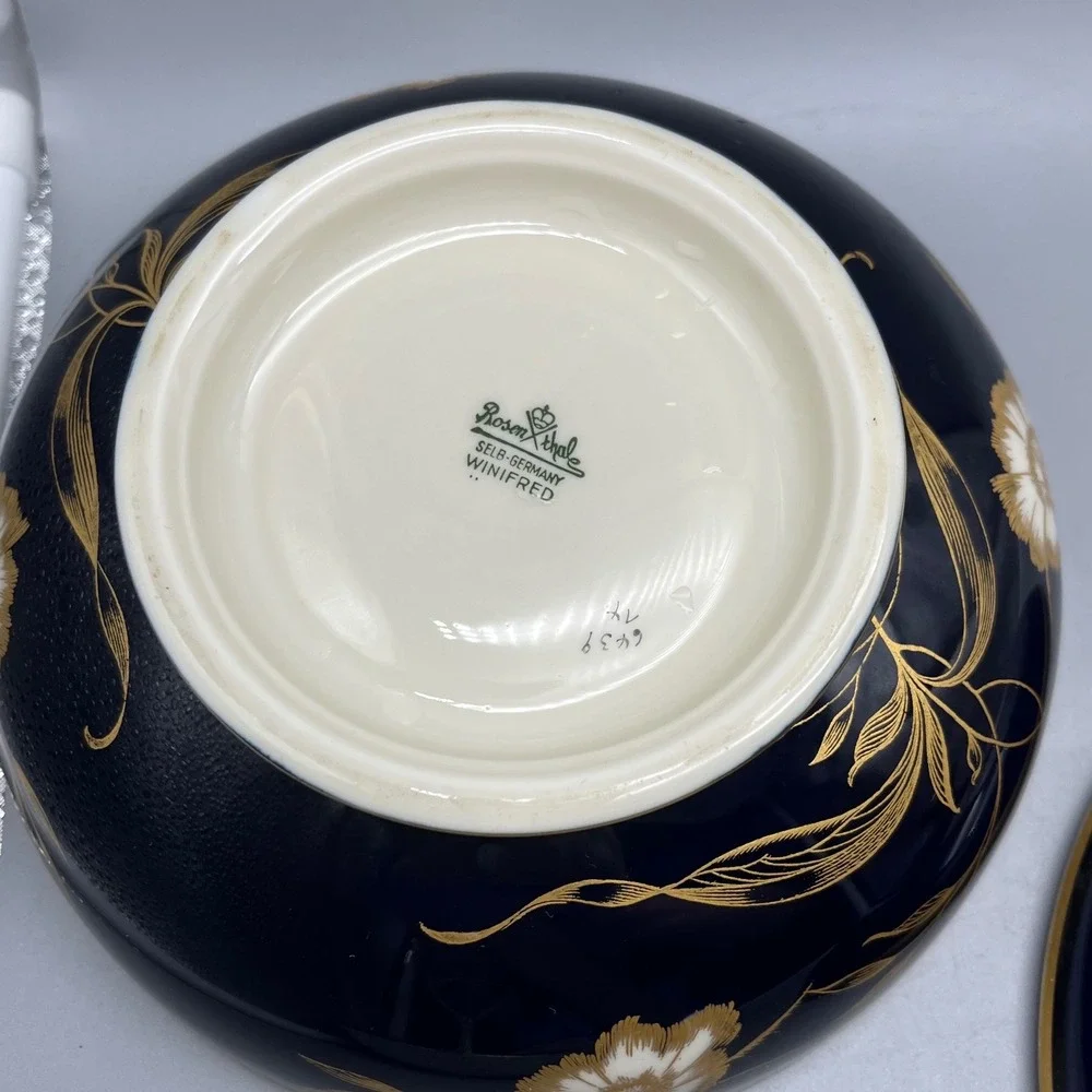 Mid Century Rosenthal Winifred Cobalt Gilded floral Lidded Dish Selb Germany 40s